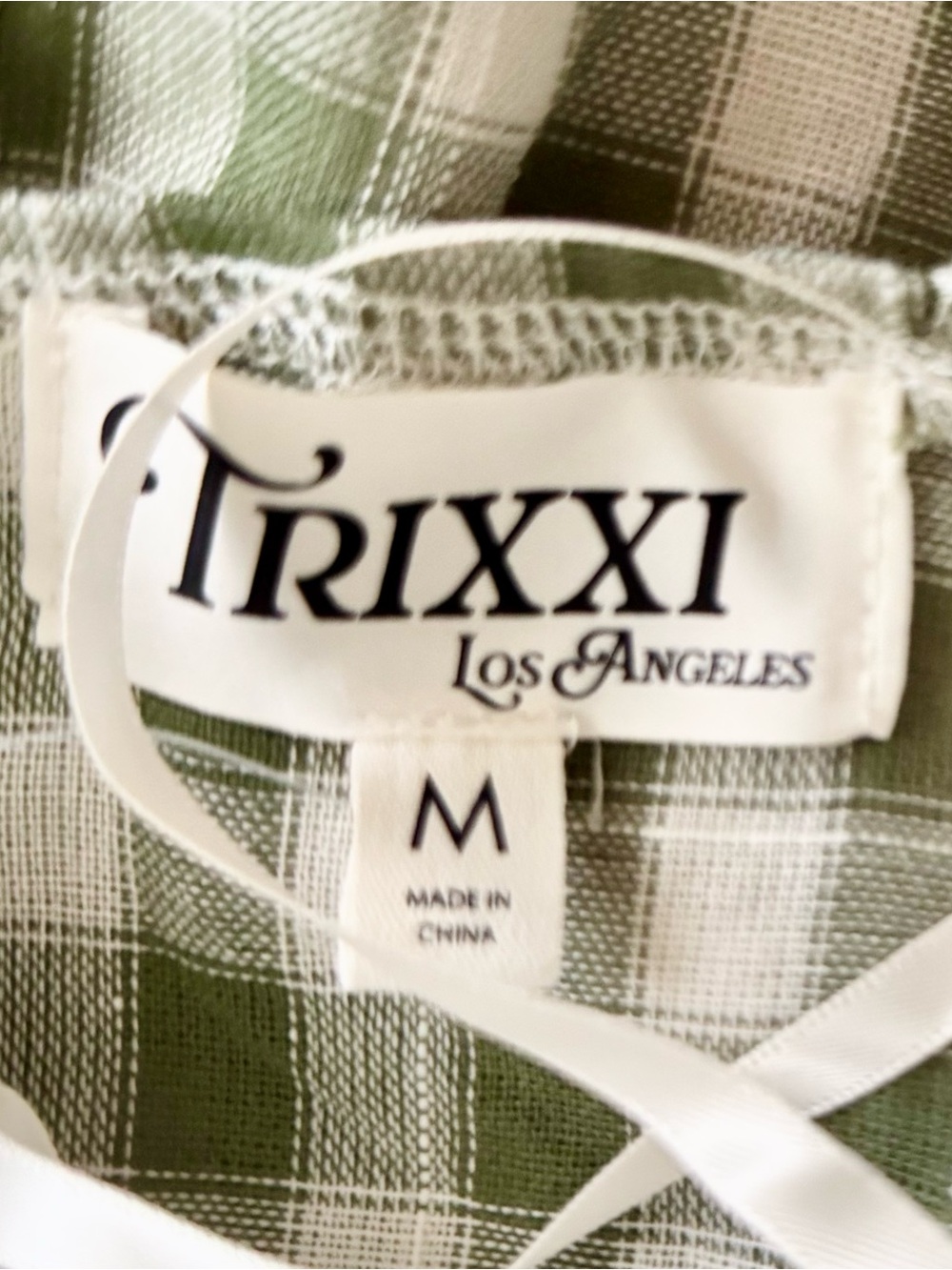 TRIXXI Gingham Plaid A-Line Midi Dress Women's Size Medium Green White Pockets M - Picture 9 of 9